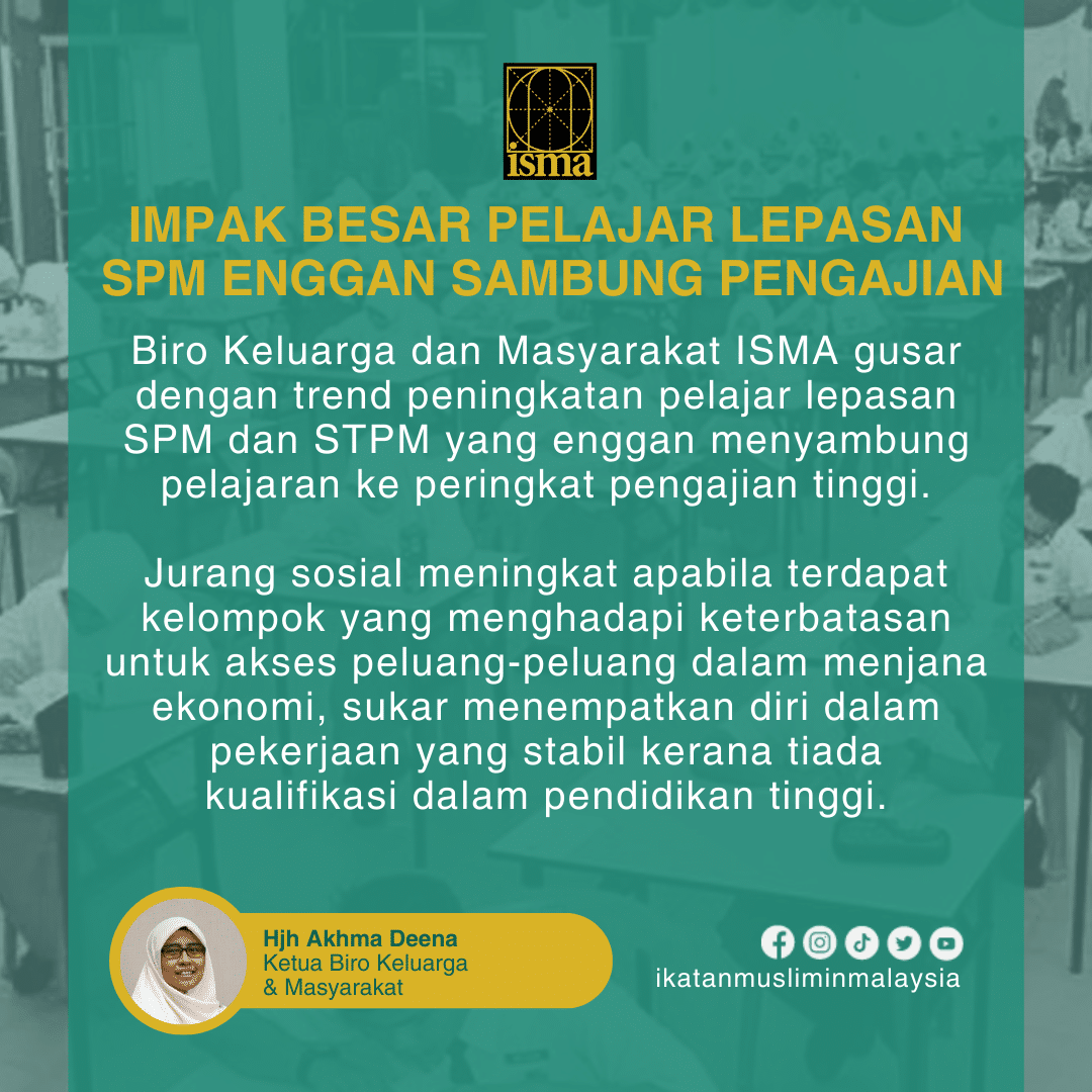 Impak Besar Pelajar Lepasan SPM Enggan Sambung Pengajian - Ketua BKM - ISMA